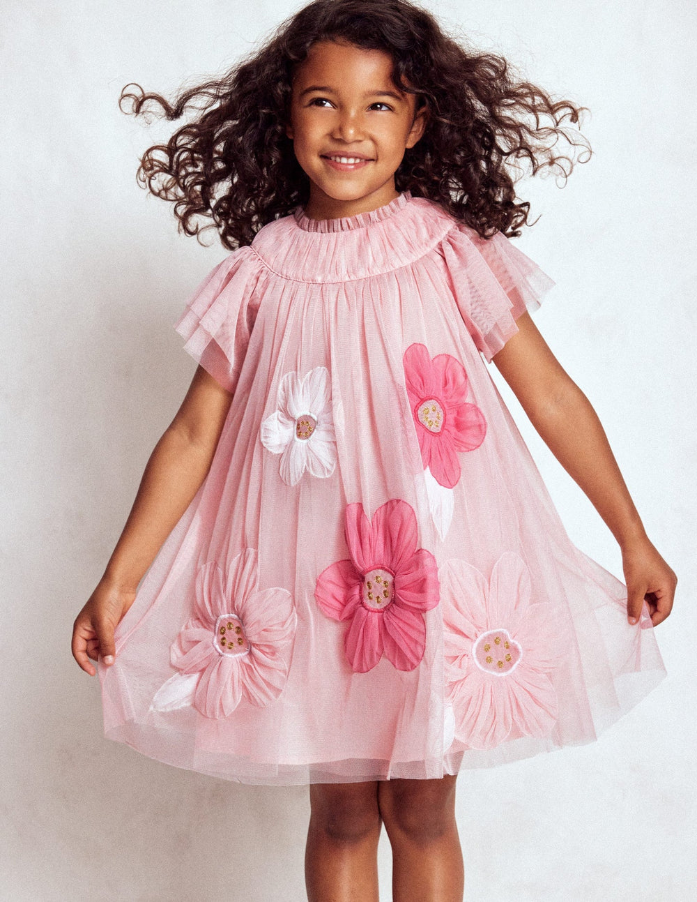 Boden Appliqué Tulle Dress - Chalk Pink Flower