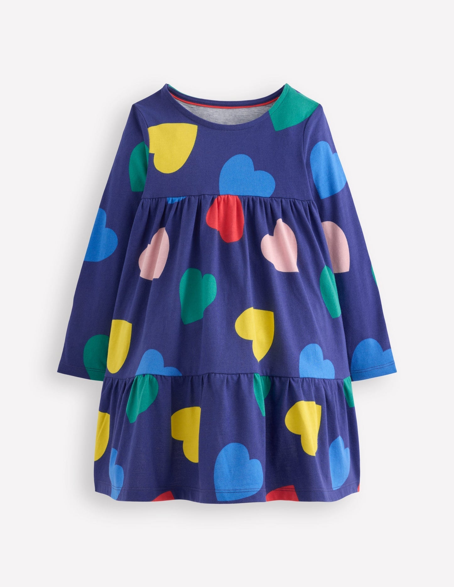 Boden Ariel Long Sleeve Twirly Dress - Starboard Blue Hearts