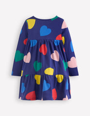 Boden Ariel Long Sleeve Twirly Dress - Starboard Blue Hearts