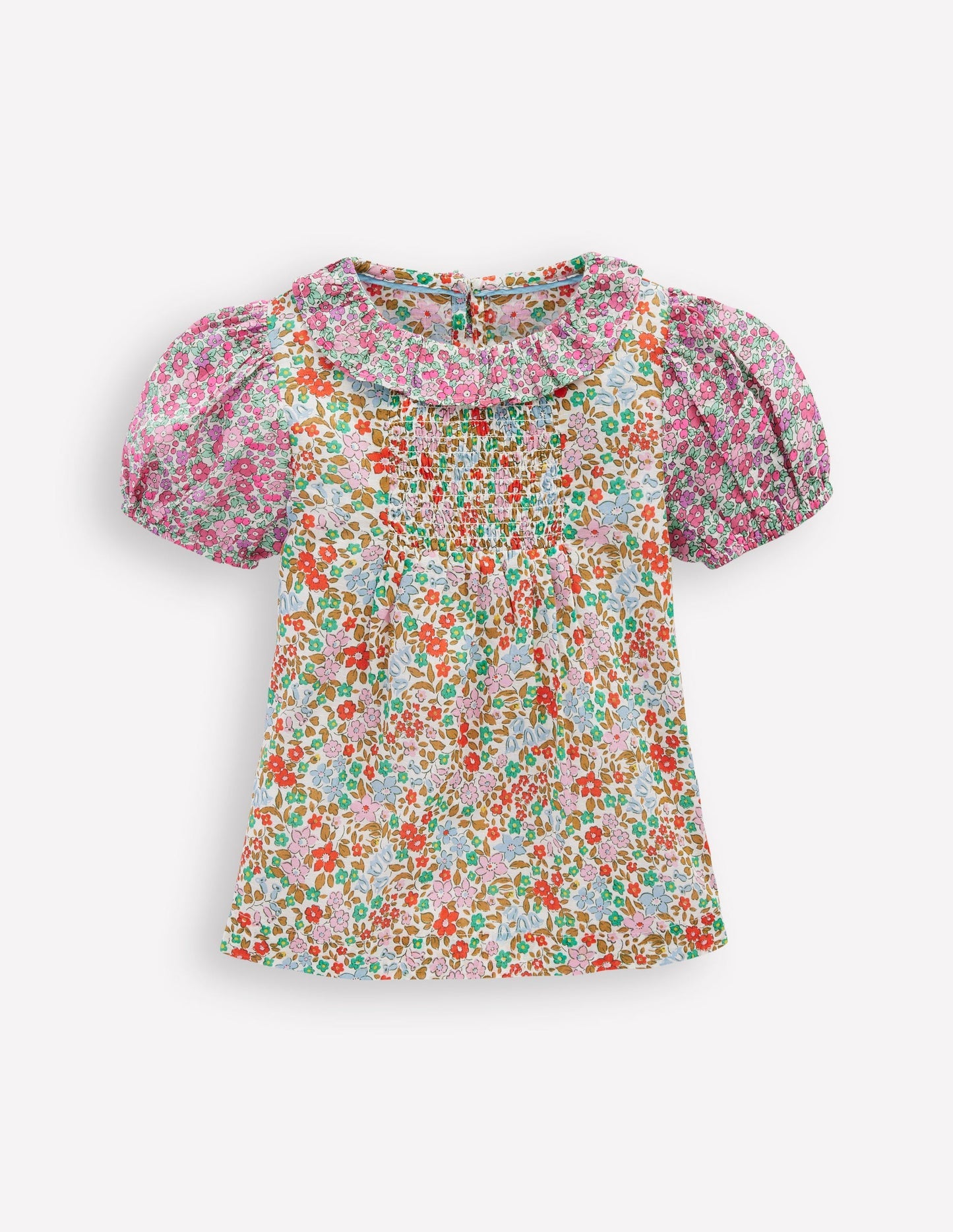 Boden Smocked Frill Neck Blouse - Hotchpotch Floral