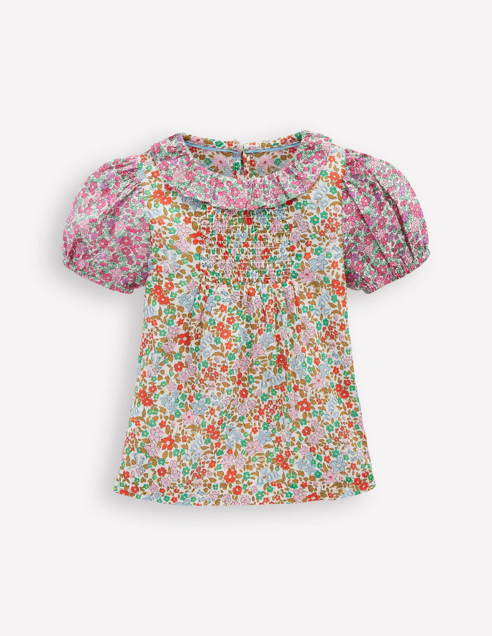 Boden Smocked Frill Neck Blouse - Hotchpotch Floral