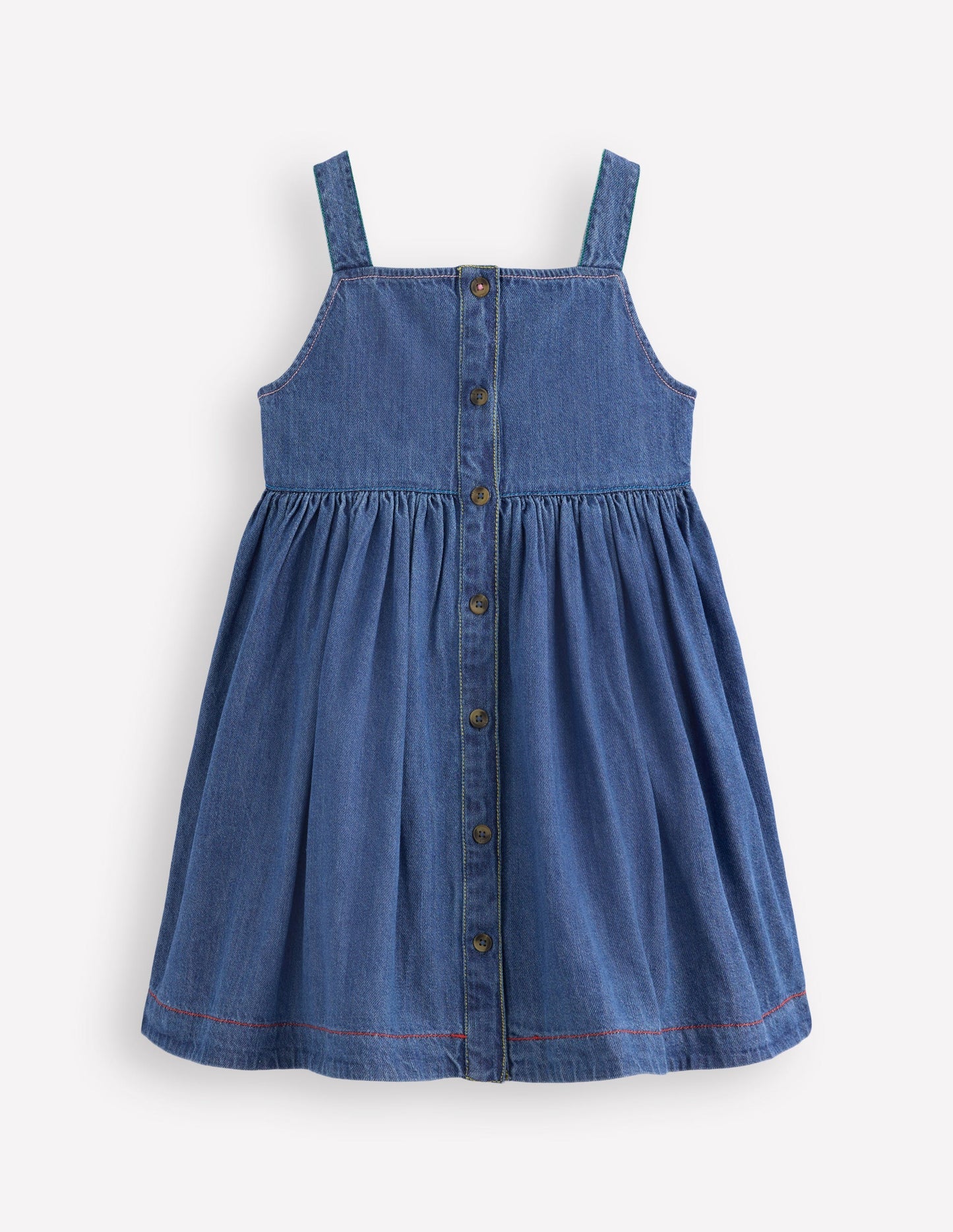 Boden Button - through Pinafore Dress - Mid Vintage Denim