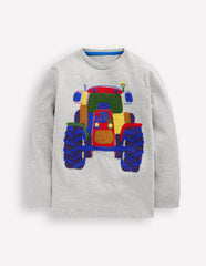 Boden Long Sleeve Bouclé T-shirt - Grey Marl Tractor