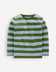Boden Everyday Long Sleeve T-shirt - Glacier Blue/ Broccoli Green