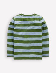 Boden Everyday Long Sleeve T-shirt - Glacier Blue/ Broccoli Green