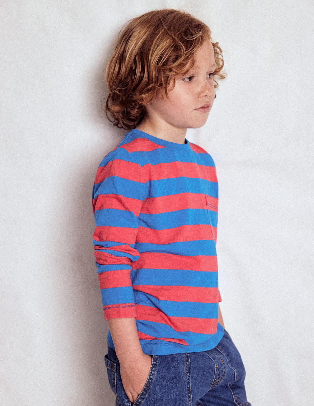 Boden Everyday Long Sleeve T-shirt - Kingfisher Blue/ Jam Red
