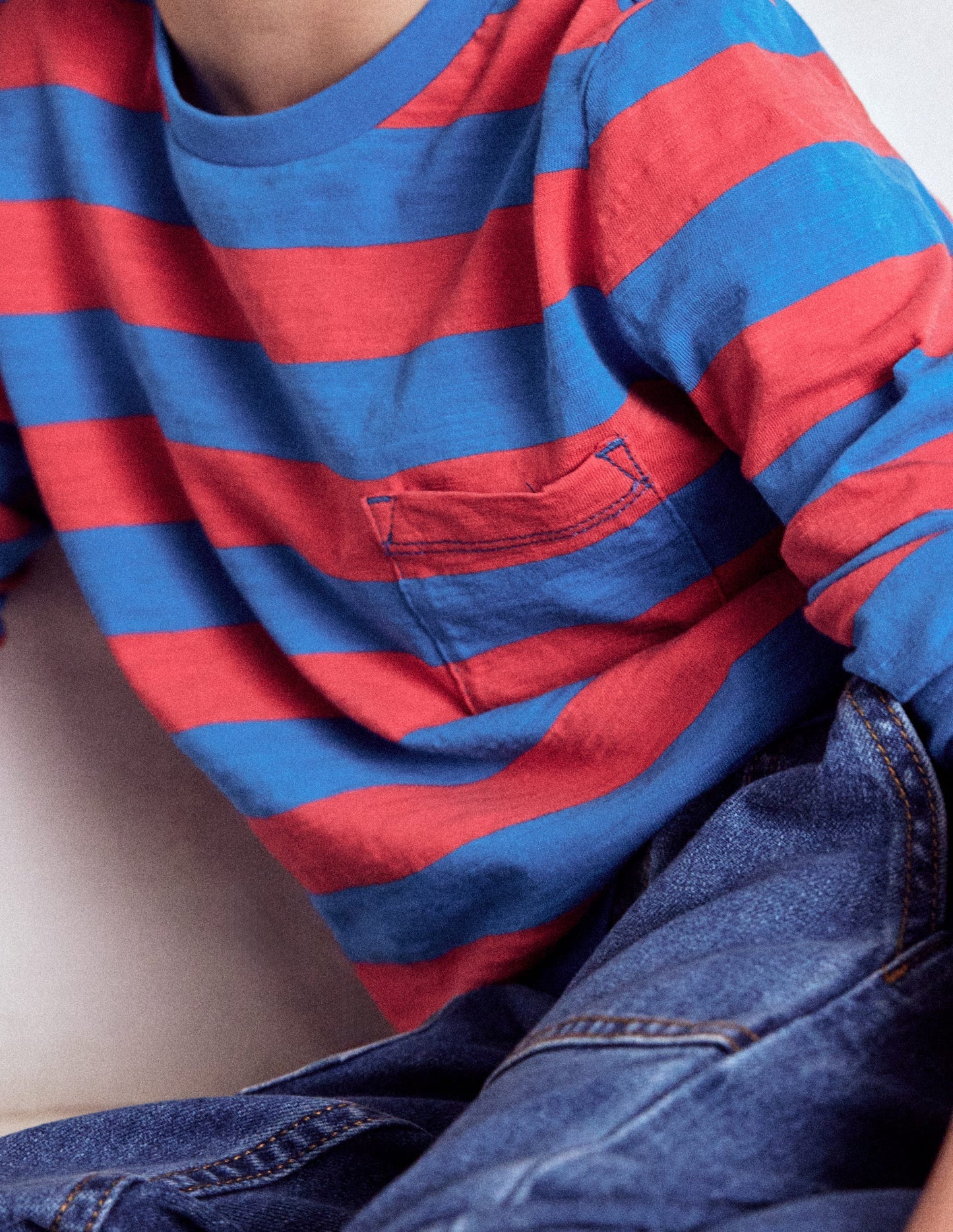 Boden Everyday Long Sleeve T-shirt - Kingfisher Blue/ Jam Red