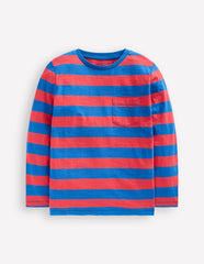 Boden Everyday Long Sleeve T-shirt - Kingfisher Blue/ Jam Red