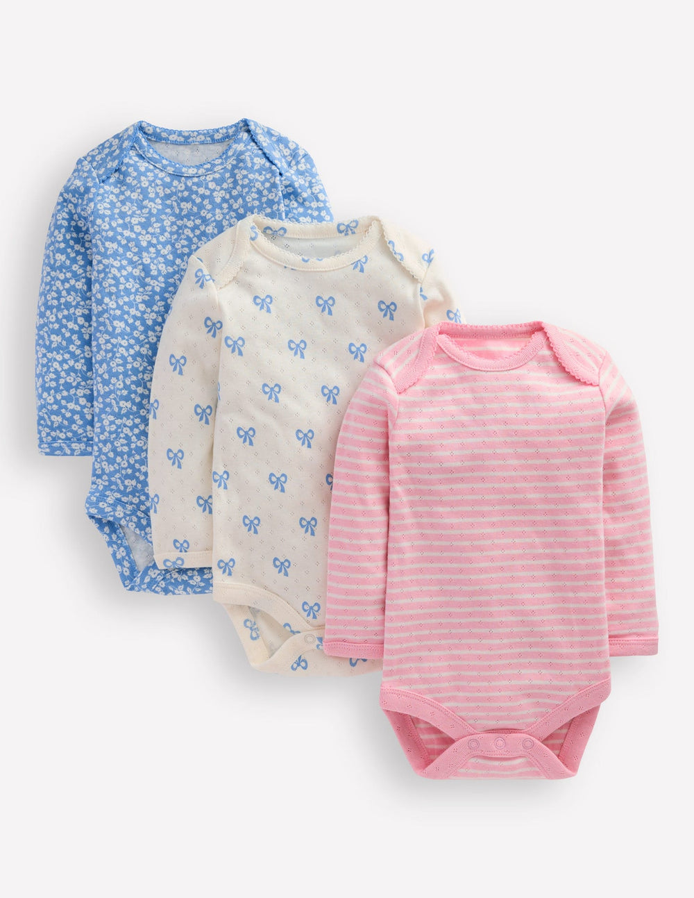 Boden 3 Pack Pointelle Bodies - Soft Ivory Tiny Bows