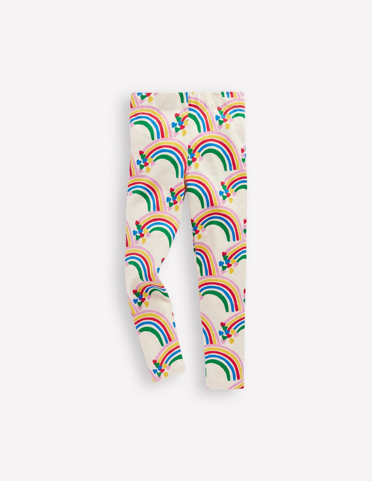 Boden Fun Leggings - Oatmeal Marl Rainbow Hearts