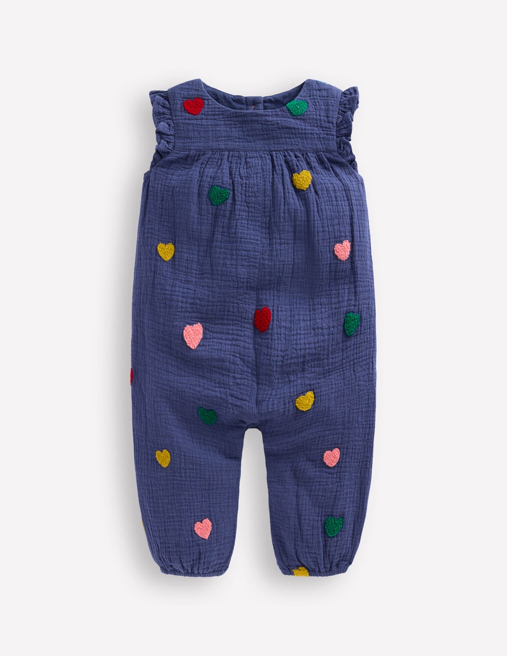 Boden Ruffle Sleeve Romper - Navy Hearts