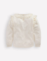 Boden Broderie Heart Trim Top - Soft Ivory