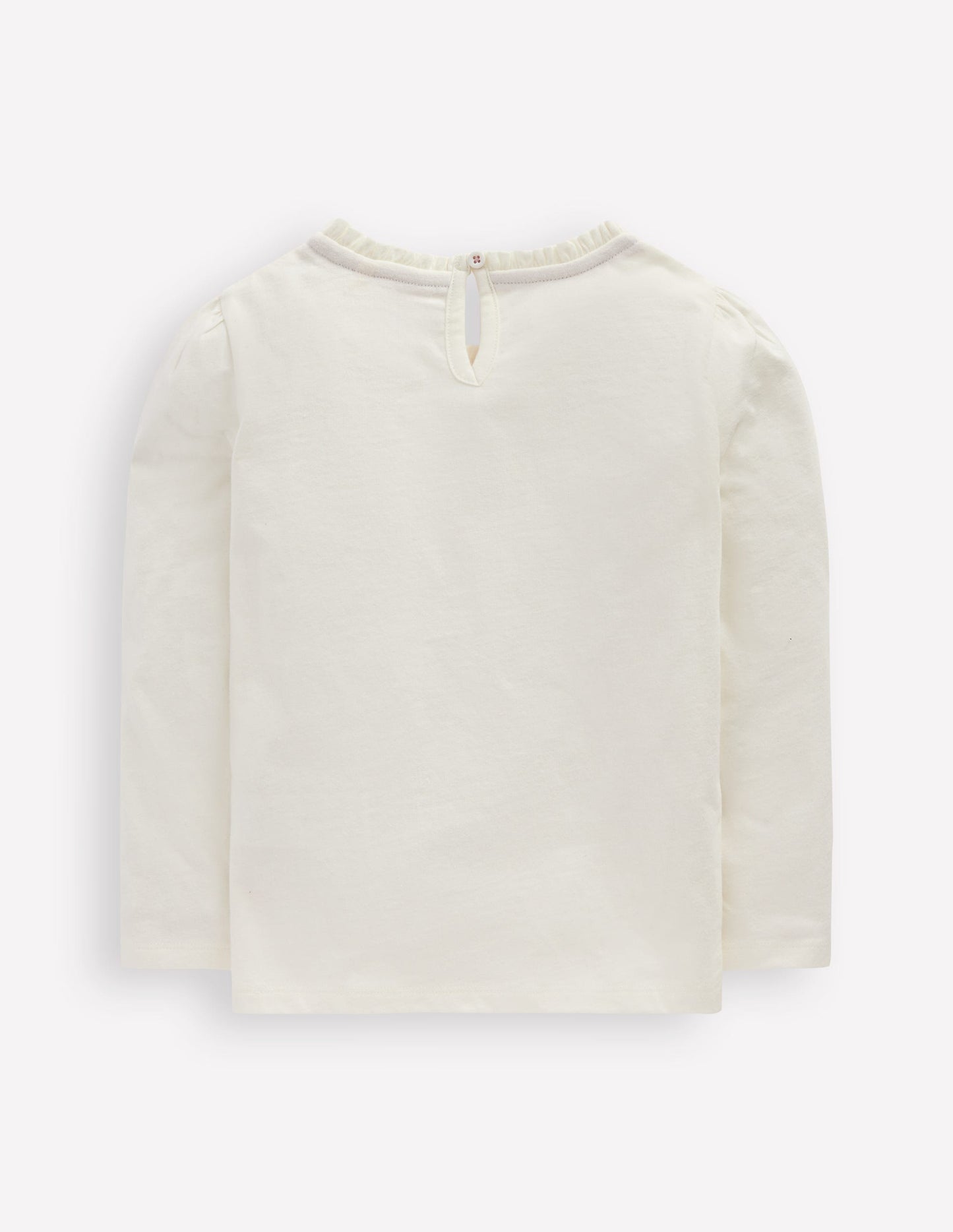 Boden Frill Neck Appliqué T-shirt - Soft Ivory Hearts