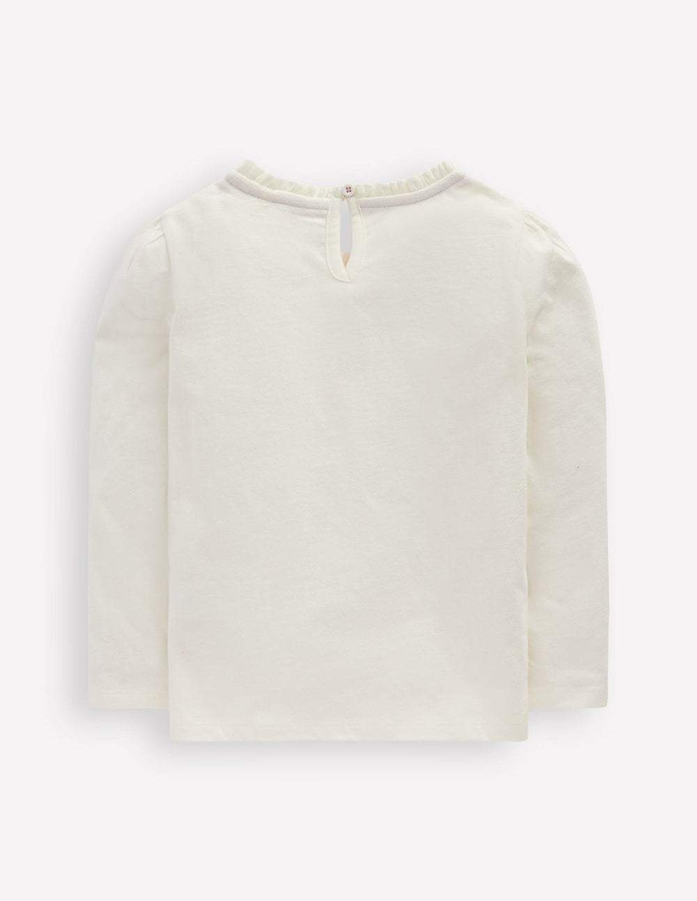 Boden Frill Neck Appliqué T-shirt - Soft Ivory Hearts