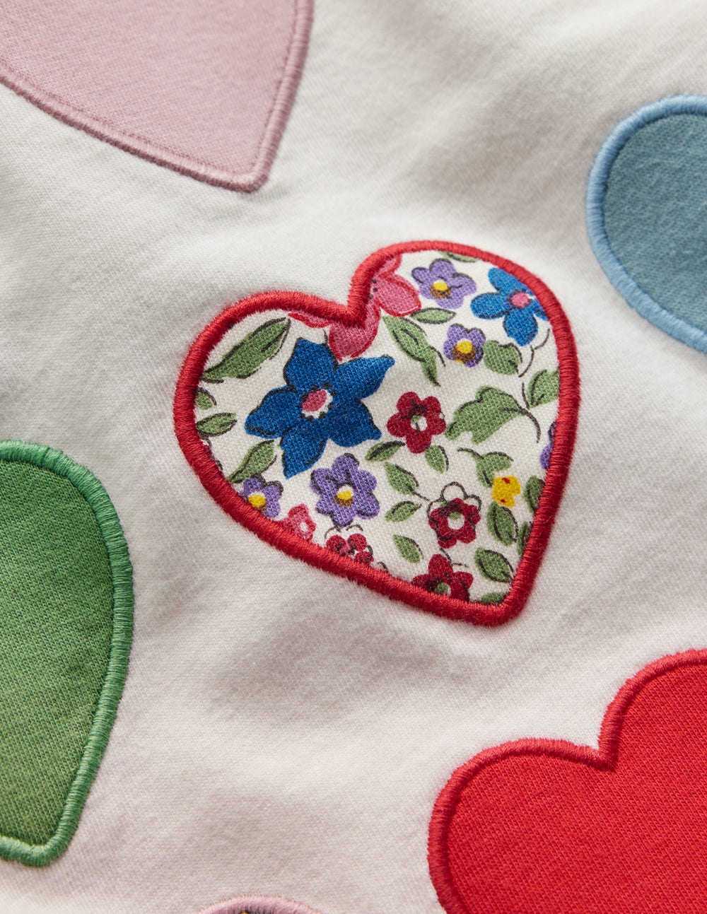 Boden Frill Neck Appliqué T-shirt - Soft Ivory Hearts