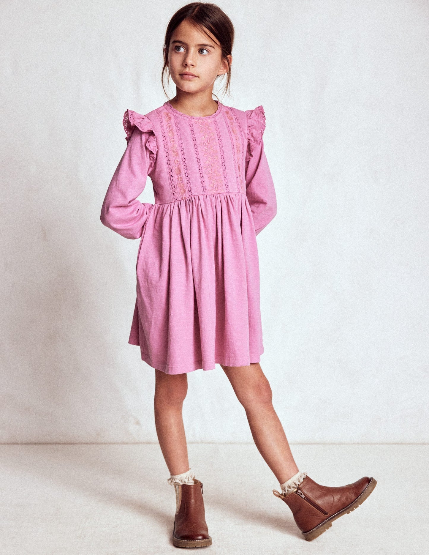 Boden Lace Trim Jersey Dress - Formica Pink