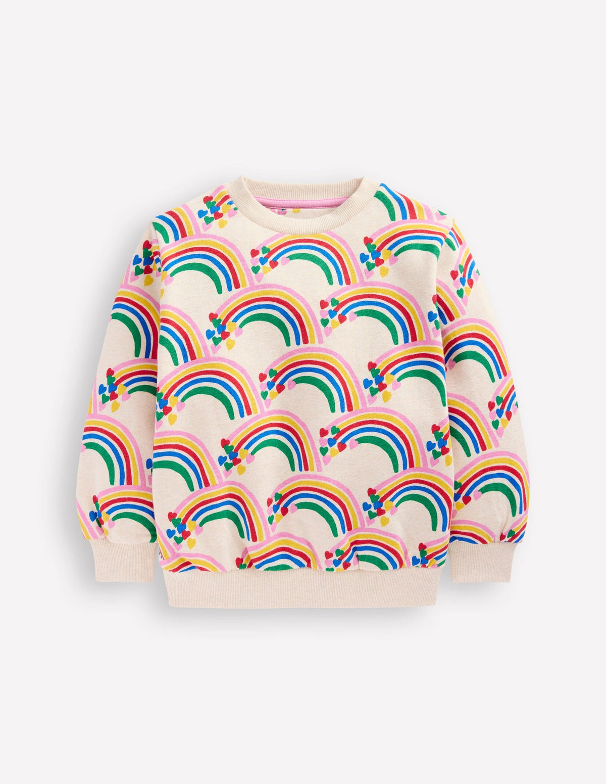 Boden Printed Sweatshirt - Oatmeal Marl Rainbow Hearts