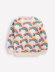 Boden Printed Sweatshirt - Oatmeal Marl Rainbow Hearts