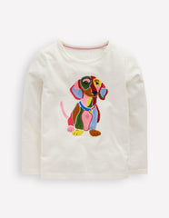 Boden Long Sleeve Bouclé T-shirt - Soft Ivory Dog