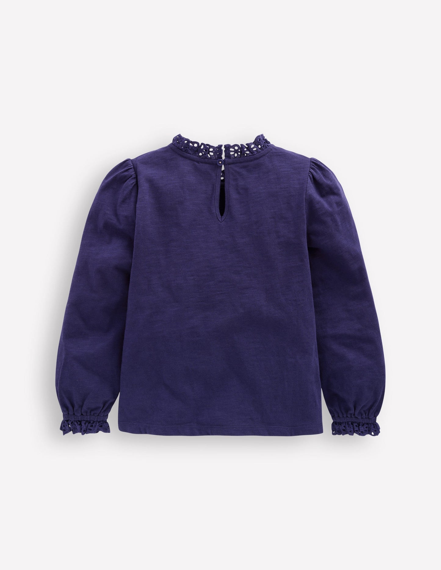 Boden Broderie Trim Jersey Top - Starboard Blue