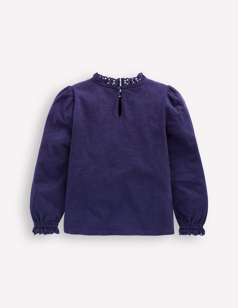 Boden Broderie Trim Jersey Top - Starboard Blue