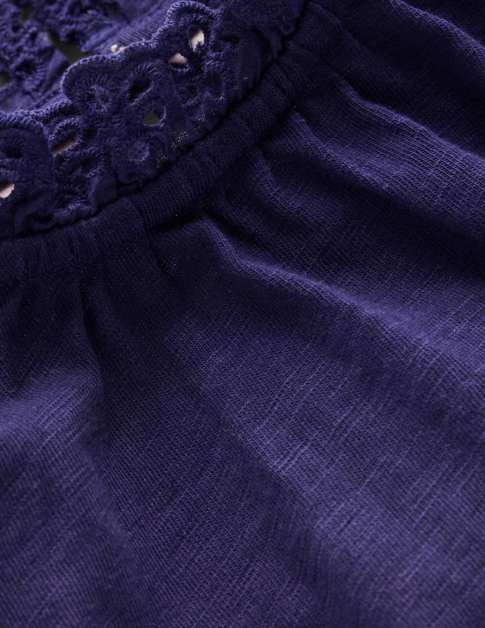 Boden Broderie Trim Jersey Top - Starboard Blue