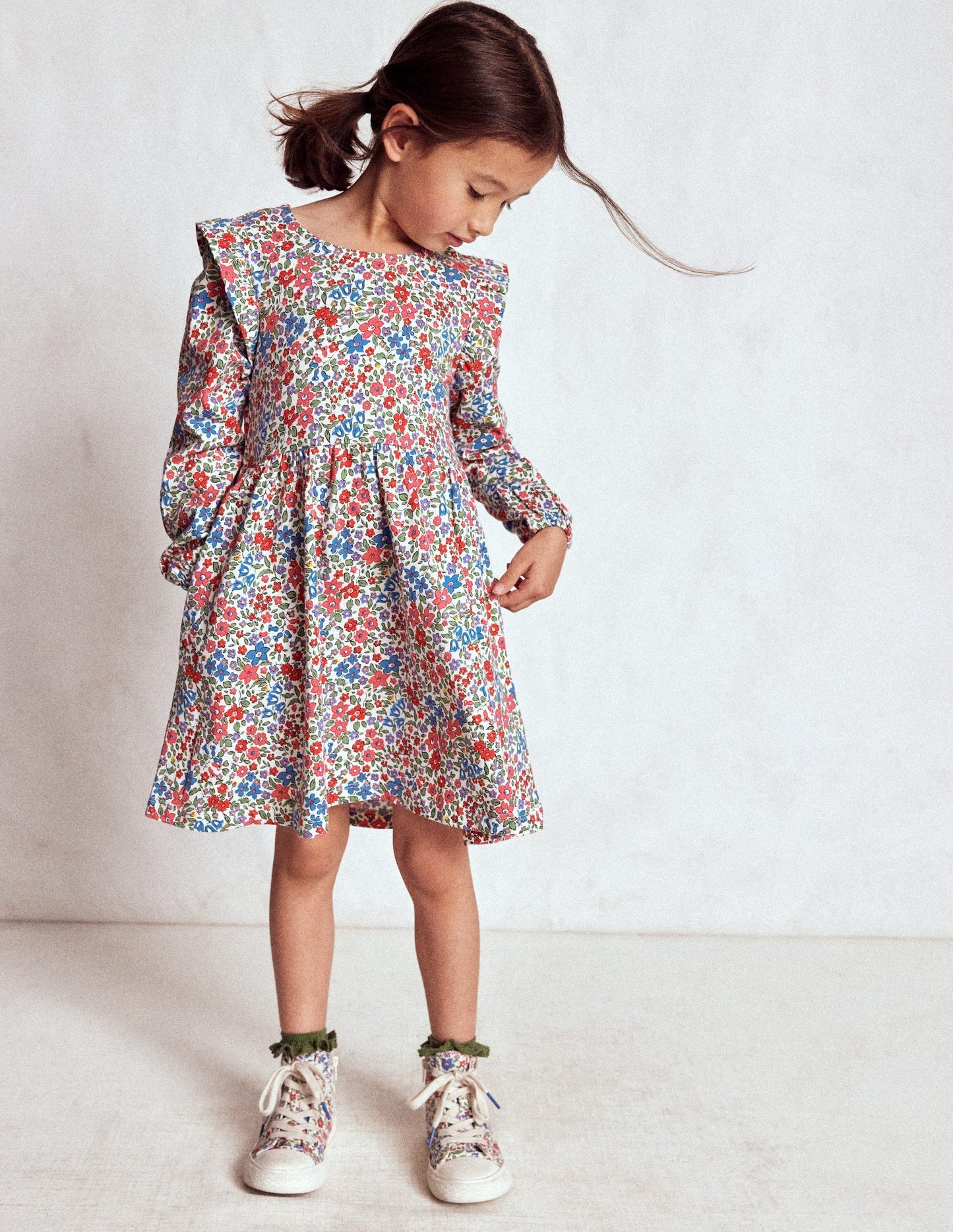Boden Posie Long Sleeve Jersey Dress - Rose Pink Flowerbed