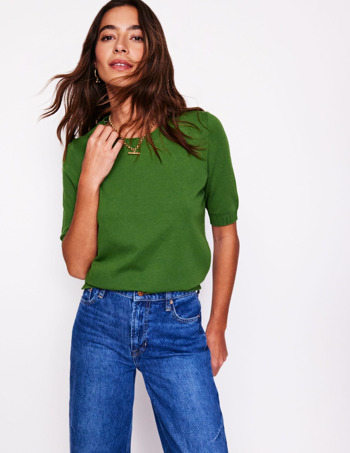Boden Emilia Cotton Crew T-shirt - Promenade Green