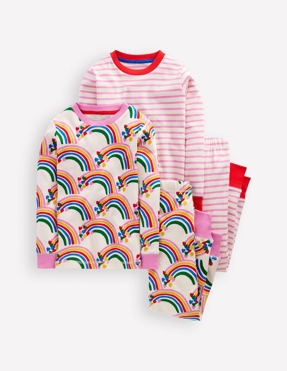 Boden Twin Pack Snug Pajamas - Oatmeal Marl Rainbow Hearts