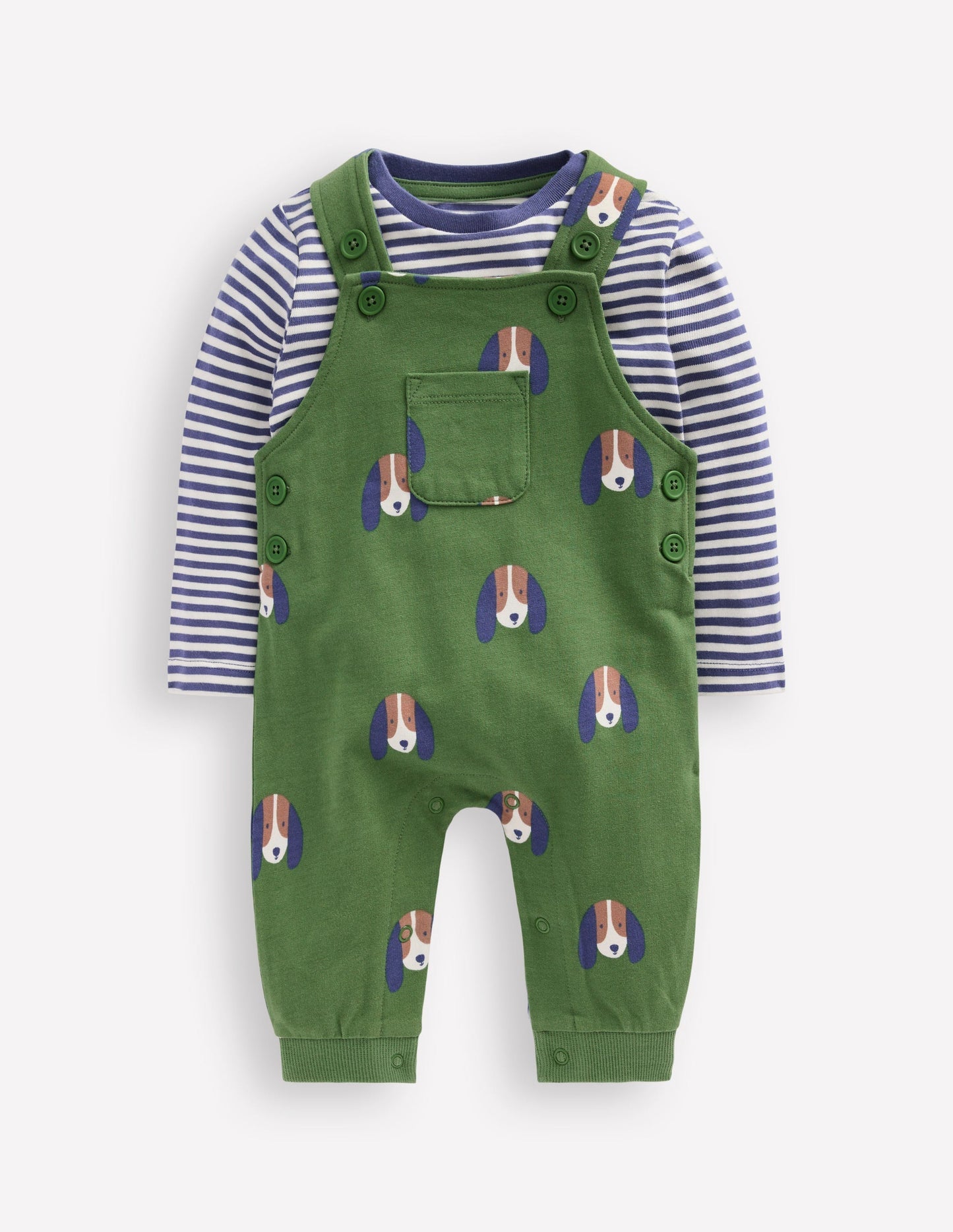 Boden Printed Jersey Overalls Set - Green Dogs