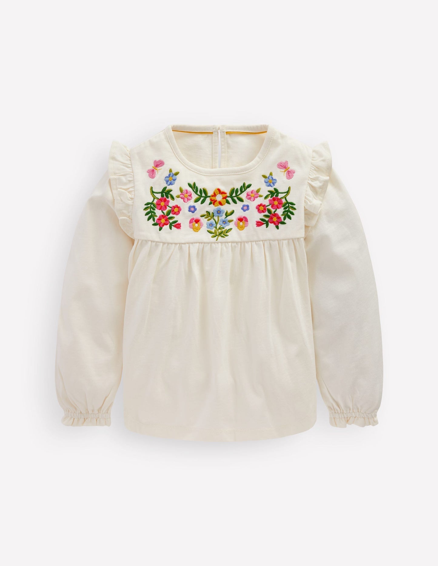 Boden Embroidered Jersey Yoke Top - Soft Ivory Embroidery