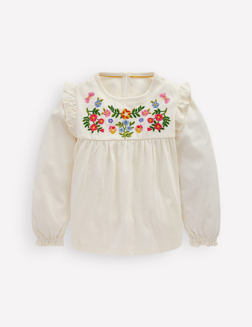 Boden Embroidered Jersey Yoke Top - Soft Ivory Embroidery