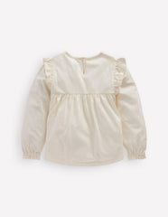 Boden Embroidered Jersey Yoke Top - Soft Ivory Embroidery