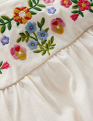 Boden Embroidered Jersey Yoke Top - Soft Ivory Embroidery