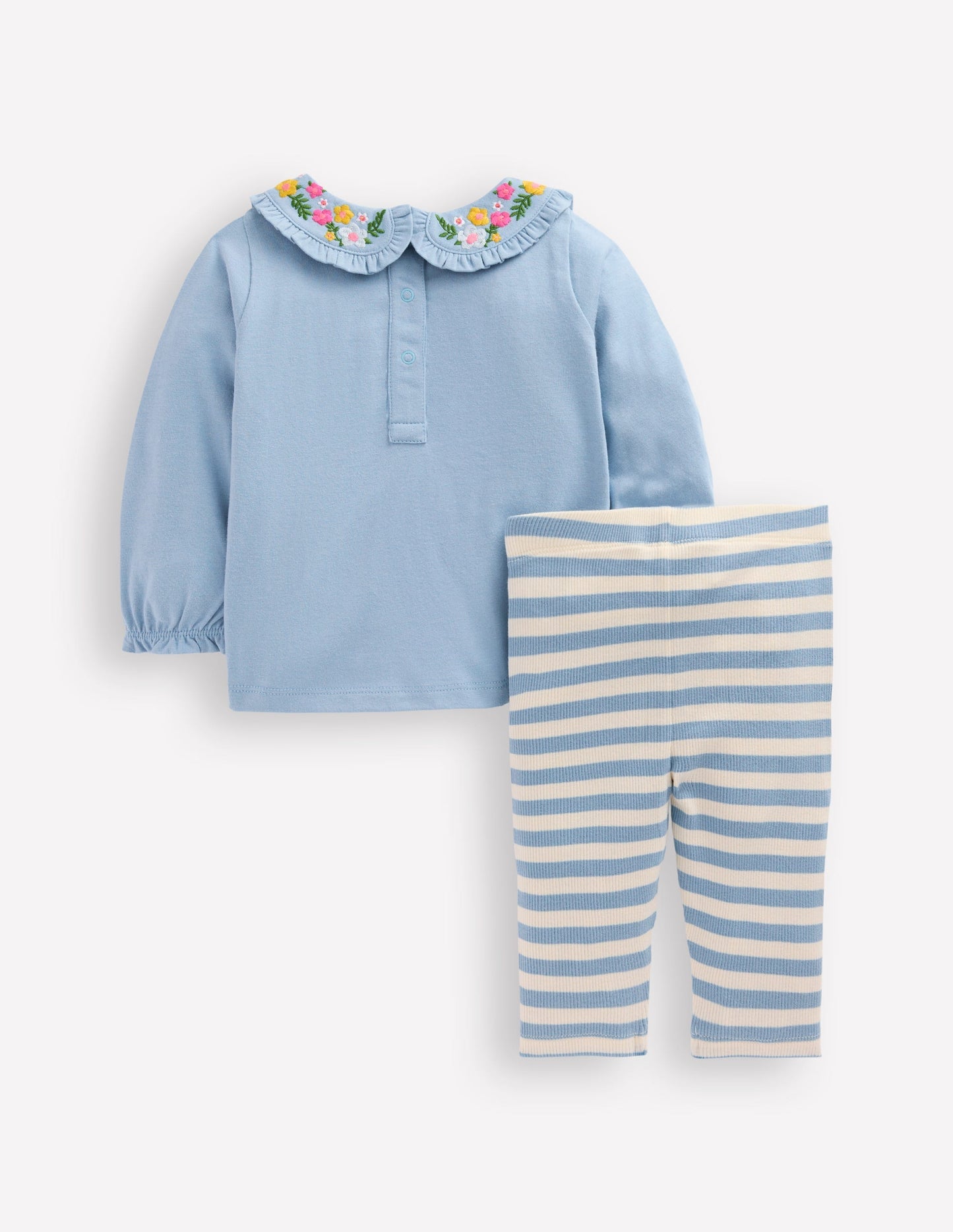 Boden Collared Jersey Set - Blue Floral Embroidery
