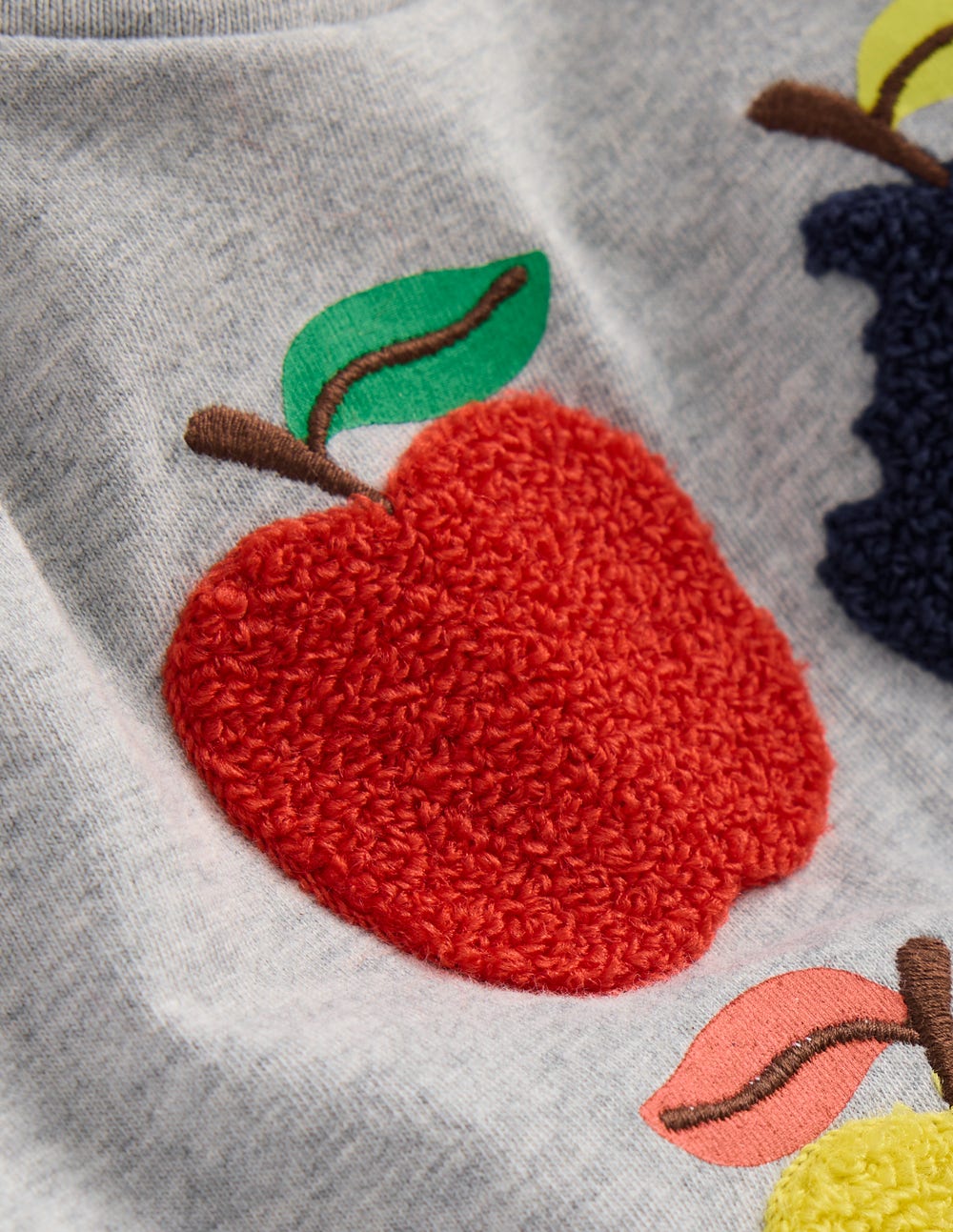 Boden Long Sleeve Applique T-shirt - Grey Marl Apples