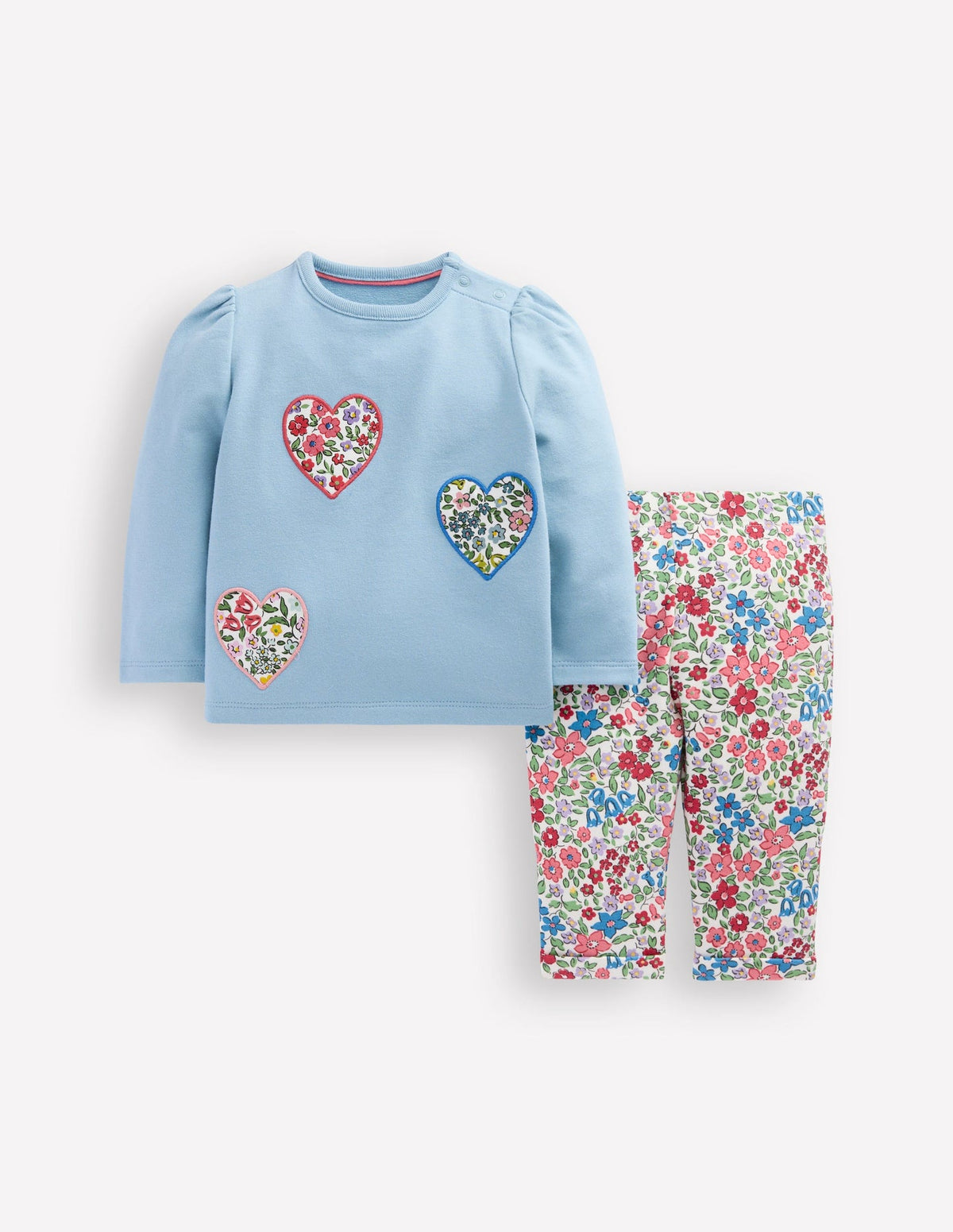 Boden Appliqué Jersey Play Set - Blue Floral Hearts