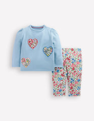 Boden Appliqué Jersey Play Set - Blue Floral Hearts