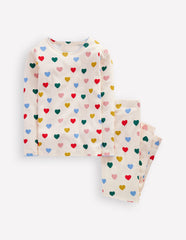 Boden Snug Long John Pajamas - Coconut Milk Small Hearts