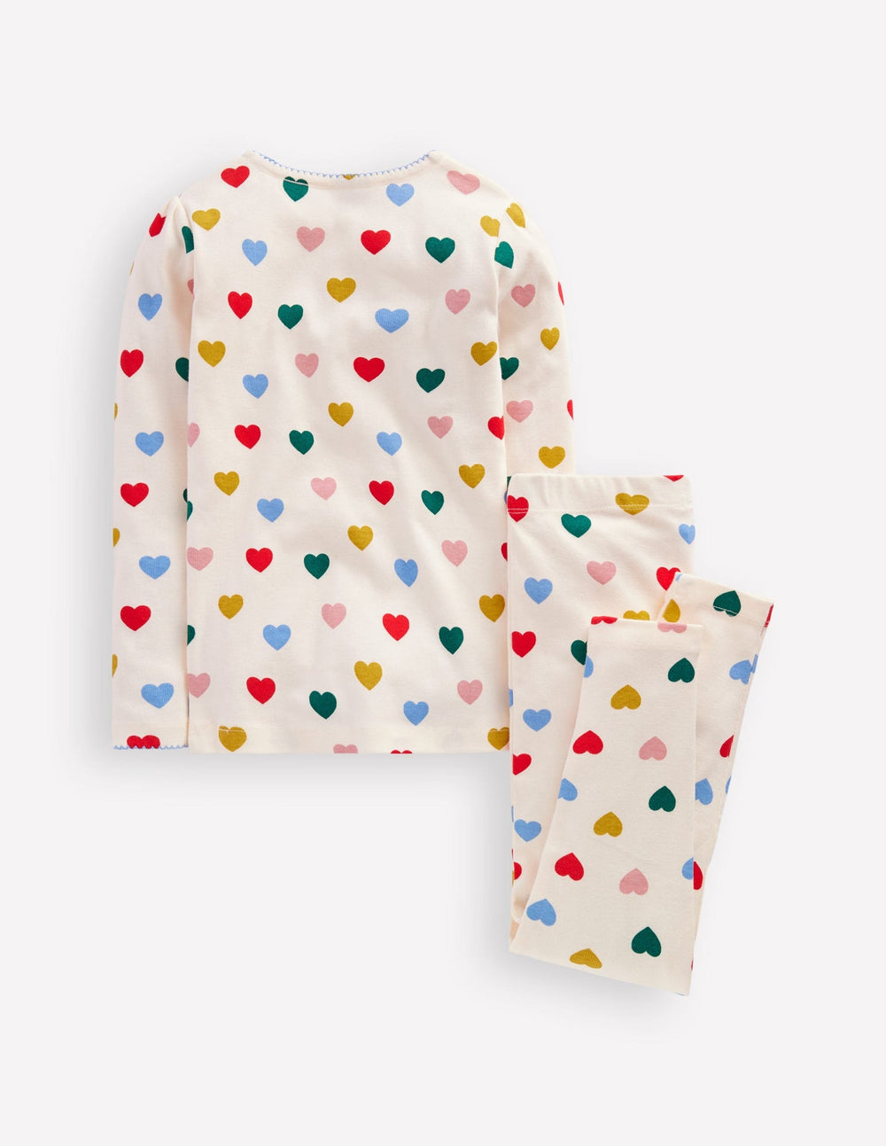 Boden Snug Long John Pajamas - Coconut Milk Small Hearts