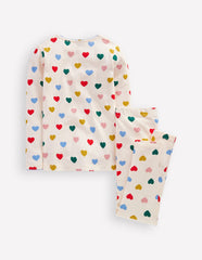 Boden Snug Long John Pajamas - Coconut Milk Small Hearts