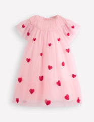 Boden Tiered Tulle Dress - Chalk Pink Hearts