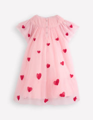 Boden Tiered Tulle Dress - Chalk Pink Hearts