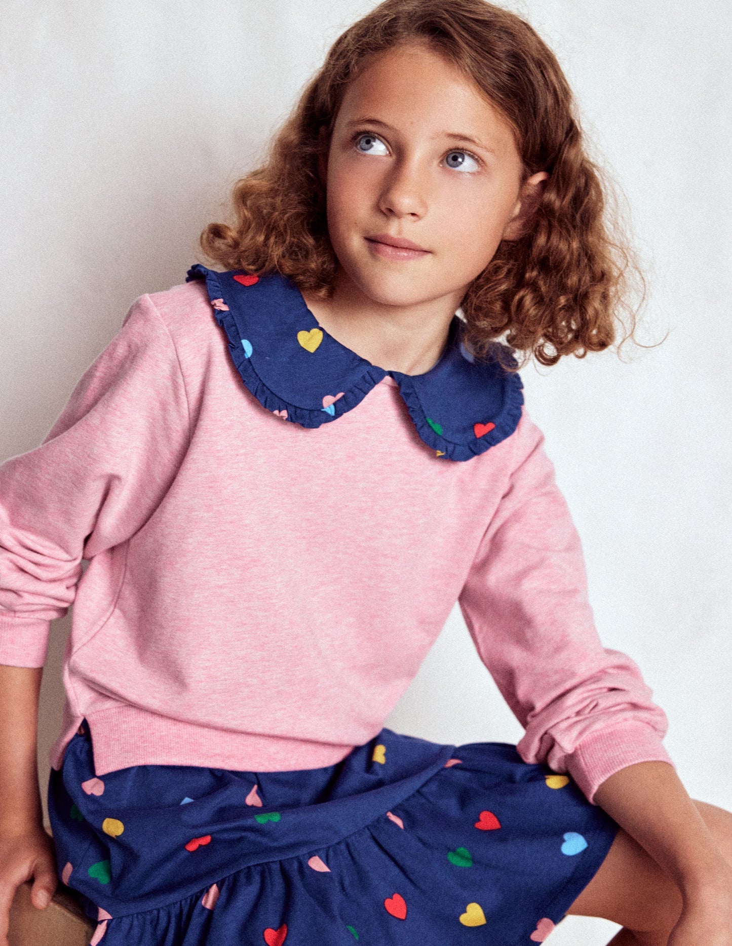 Boden 2 - in - 1 Sweatshirt Dress - Starboard Blue Multi Hearts