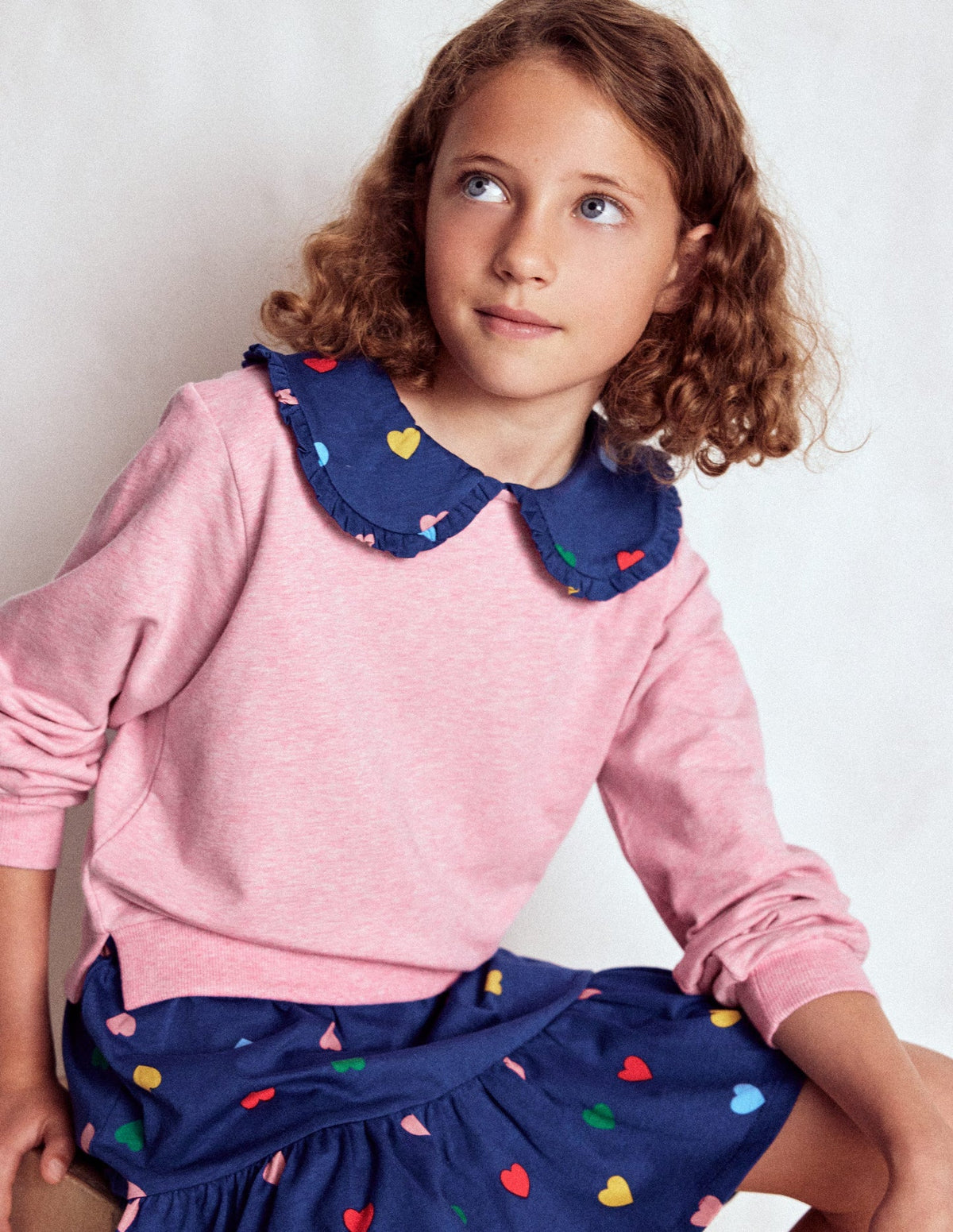 Boden 2 - in - 1 Sweatshirt Dress - Starboard Blue Multi Hearts