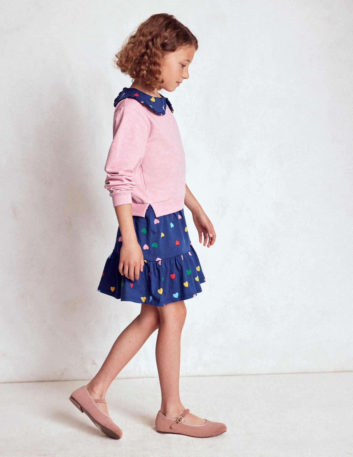 Boden 2 - in - 1 Sweatshirt Dress - Starboard Blue Multi Hearts