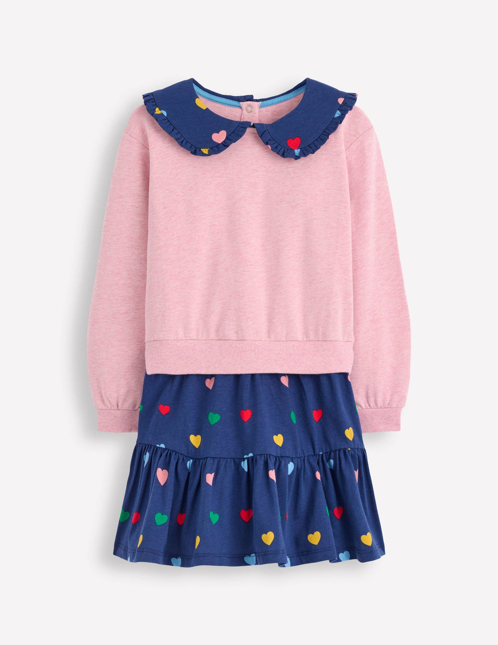 Boden 2 - in - 1 Sweatshirt Dress - Starboard Blue Multi Hearts