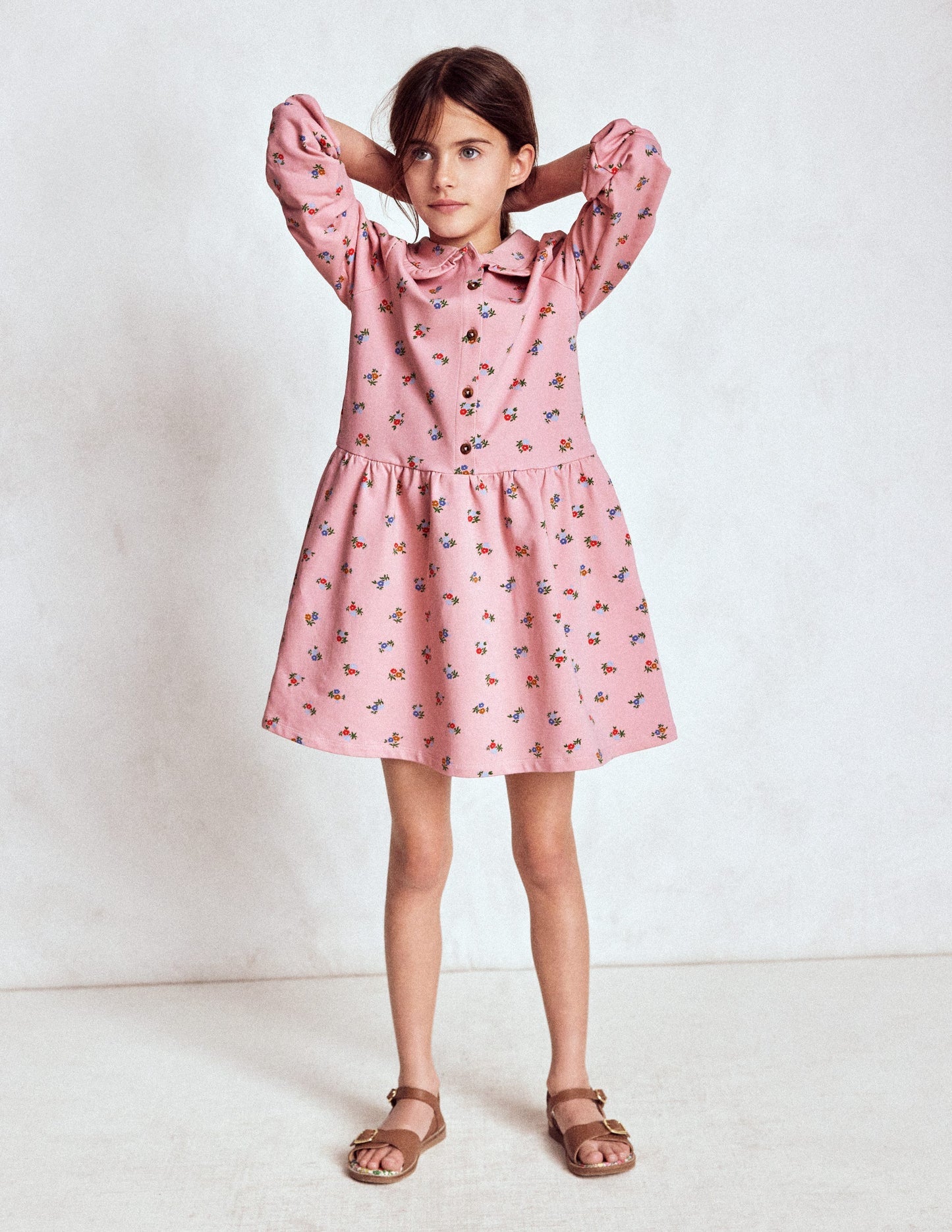 Boden Cosy Jersey Shirt Dress - Vintage Pink Spaced Ditsy