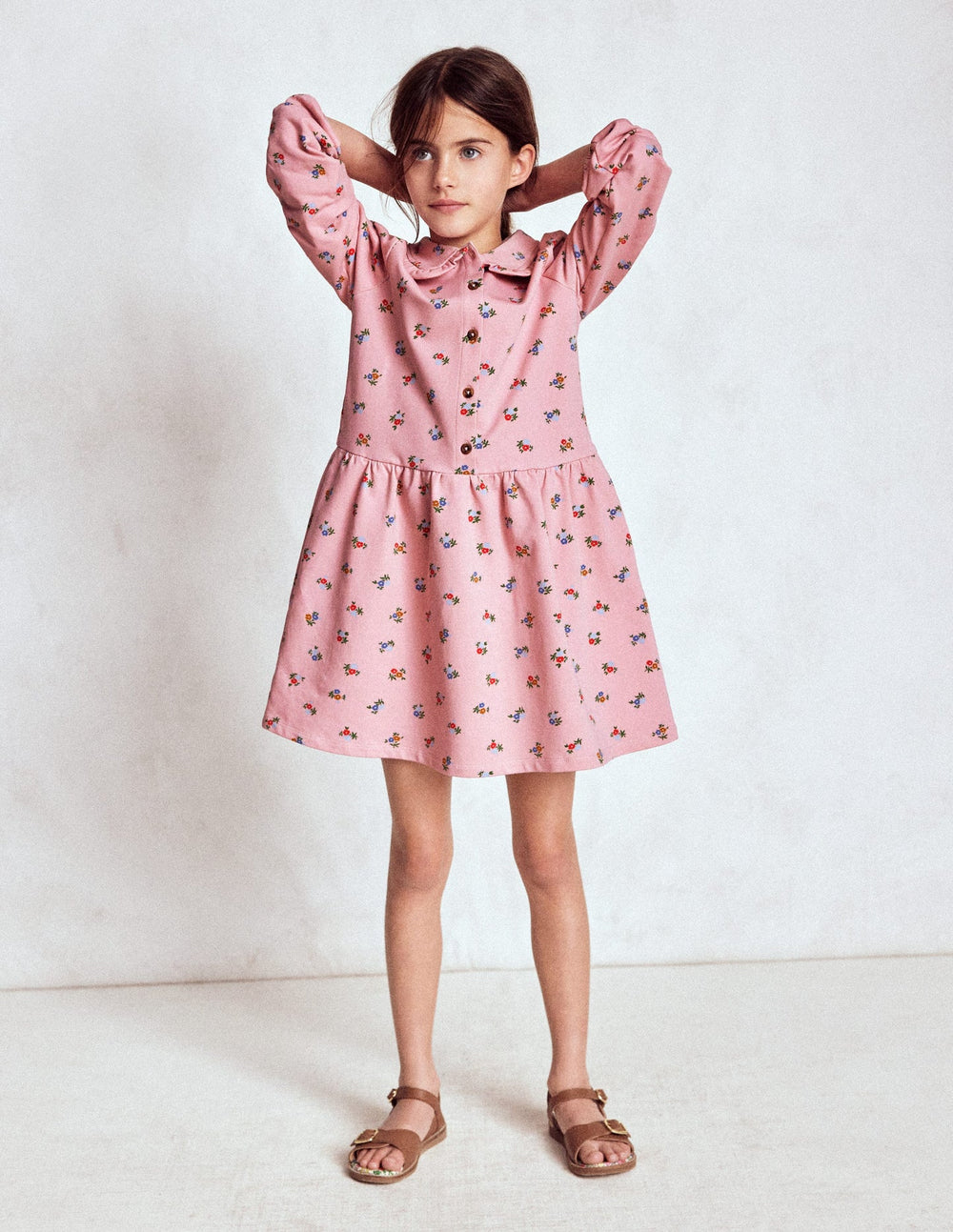 Boden Cosy Jersey Shirt Dress - Vintage Pink Spaced Ditsy