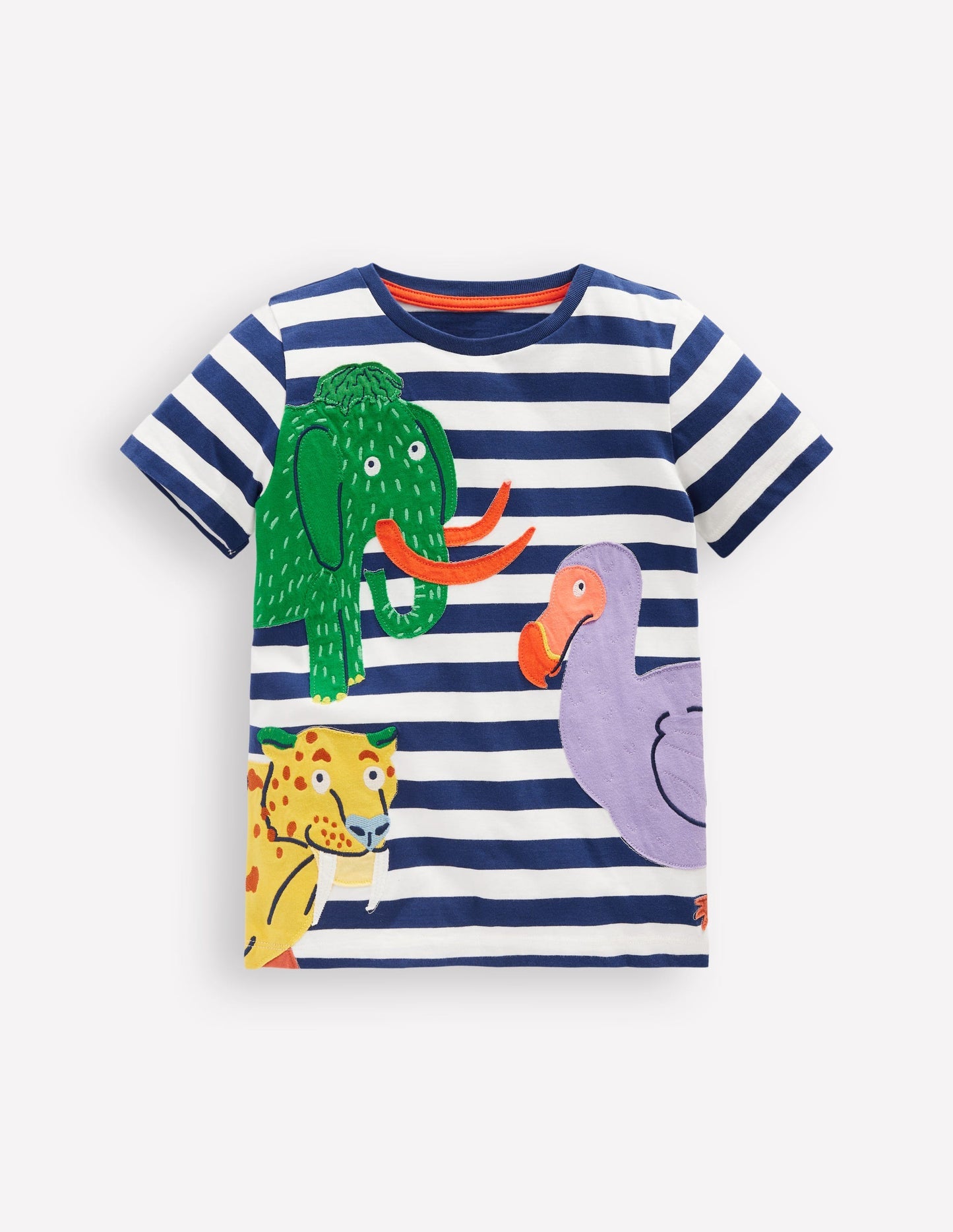 Boden Short Sleeve Appliqué T-shirt - Prehistoric Animals Applique